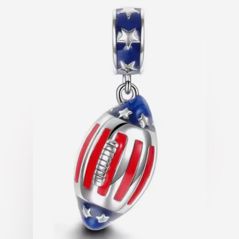 Silver, Blue & Red Football Dangle Charm